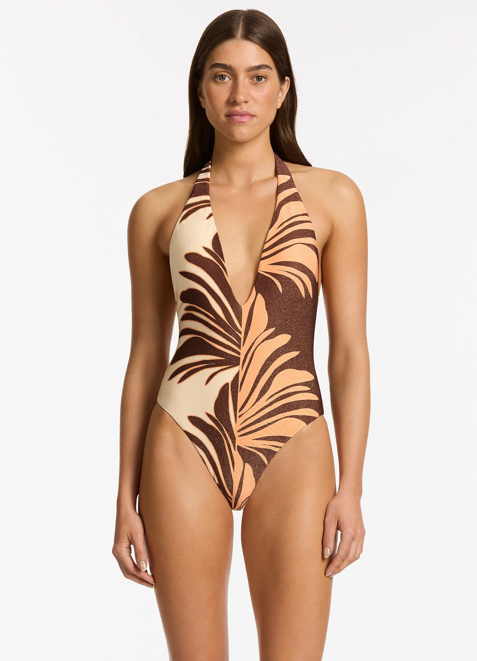 Dahlia Palm Plunge One Piece - Chocolate - Image 4