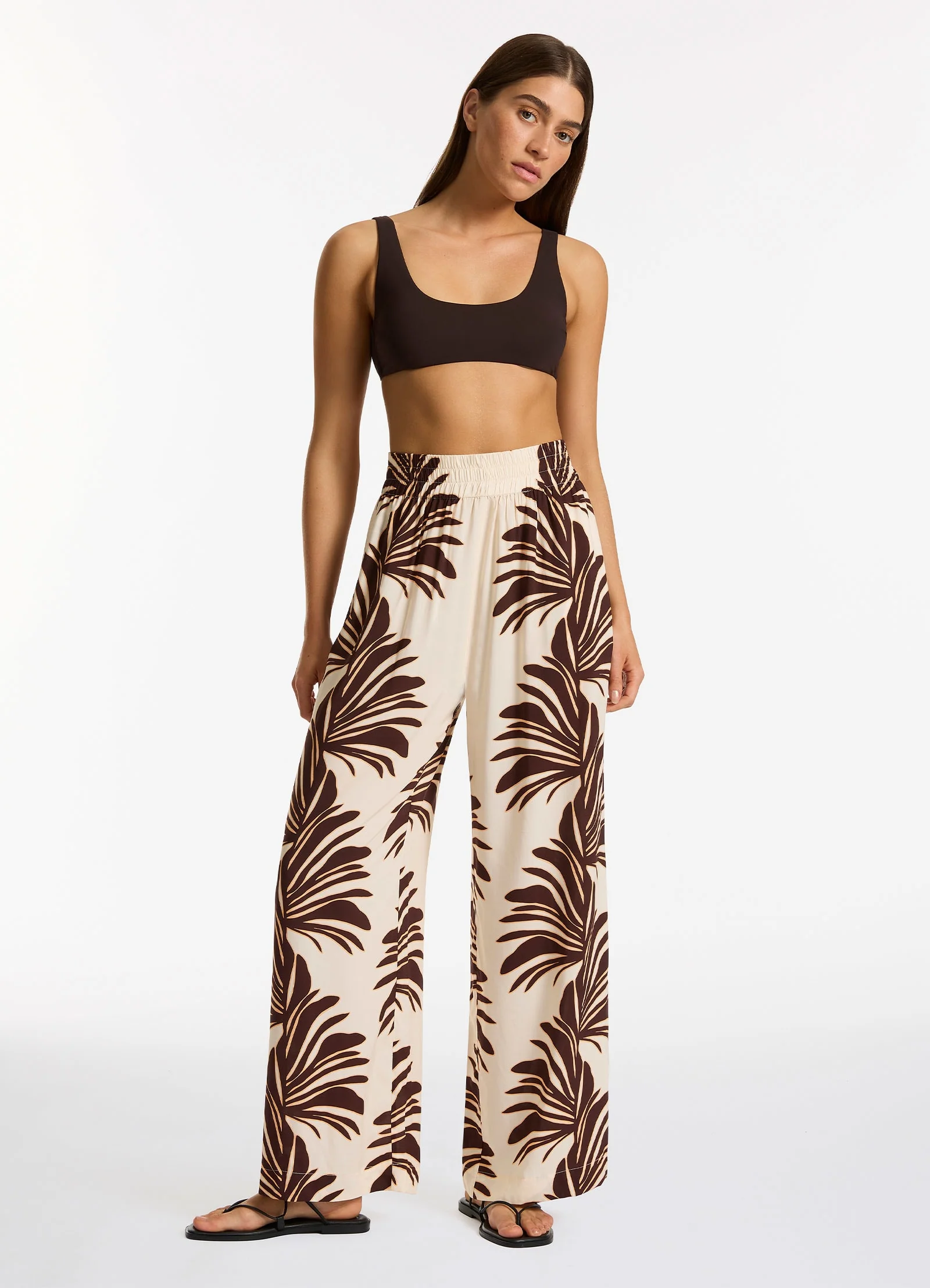 Dahlia Palm Wide Leg Pant - Cream - Image 4