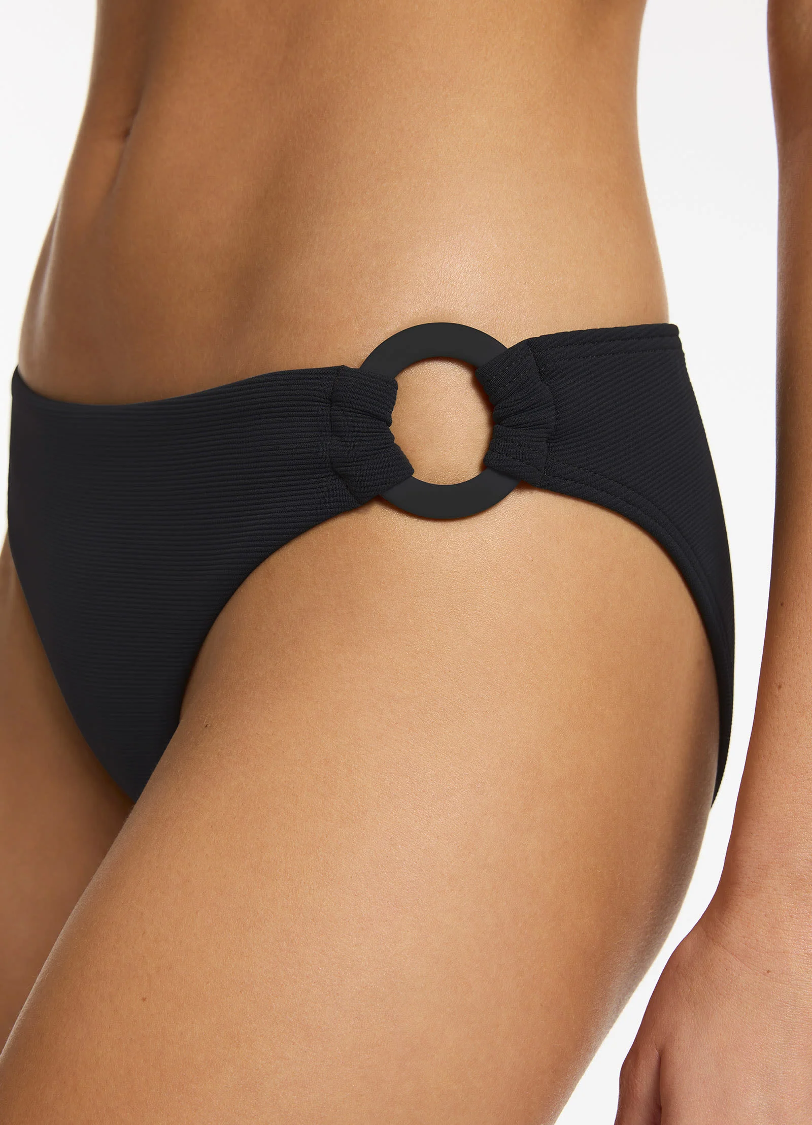Isla Rib Trim Side Hipster Bikini Bottom - Black - Image 5