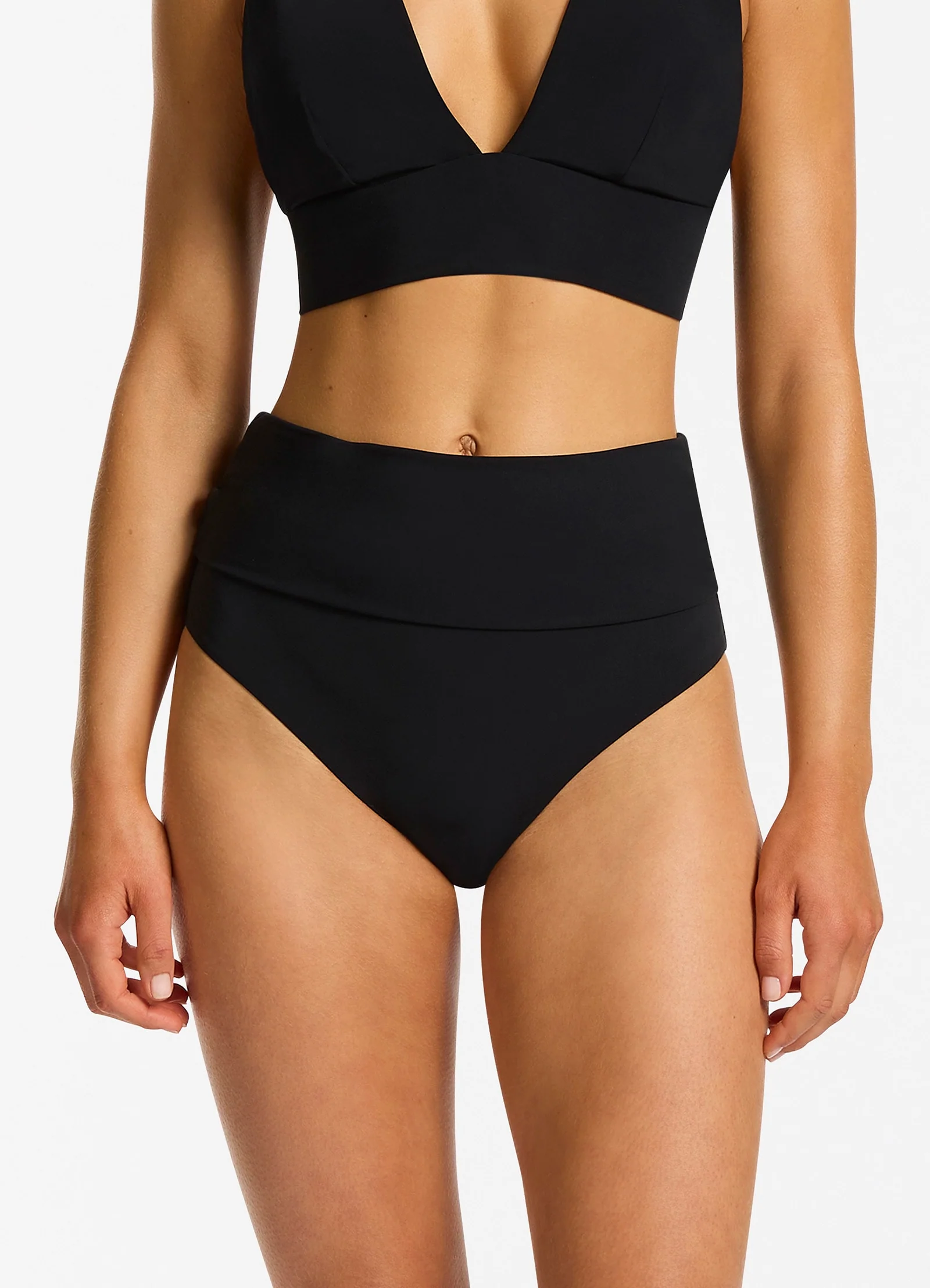 Jetset Fold Down High Waisted Bikini Bottom - Black - Image 5