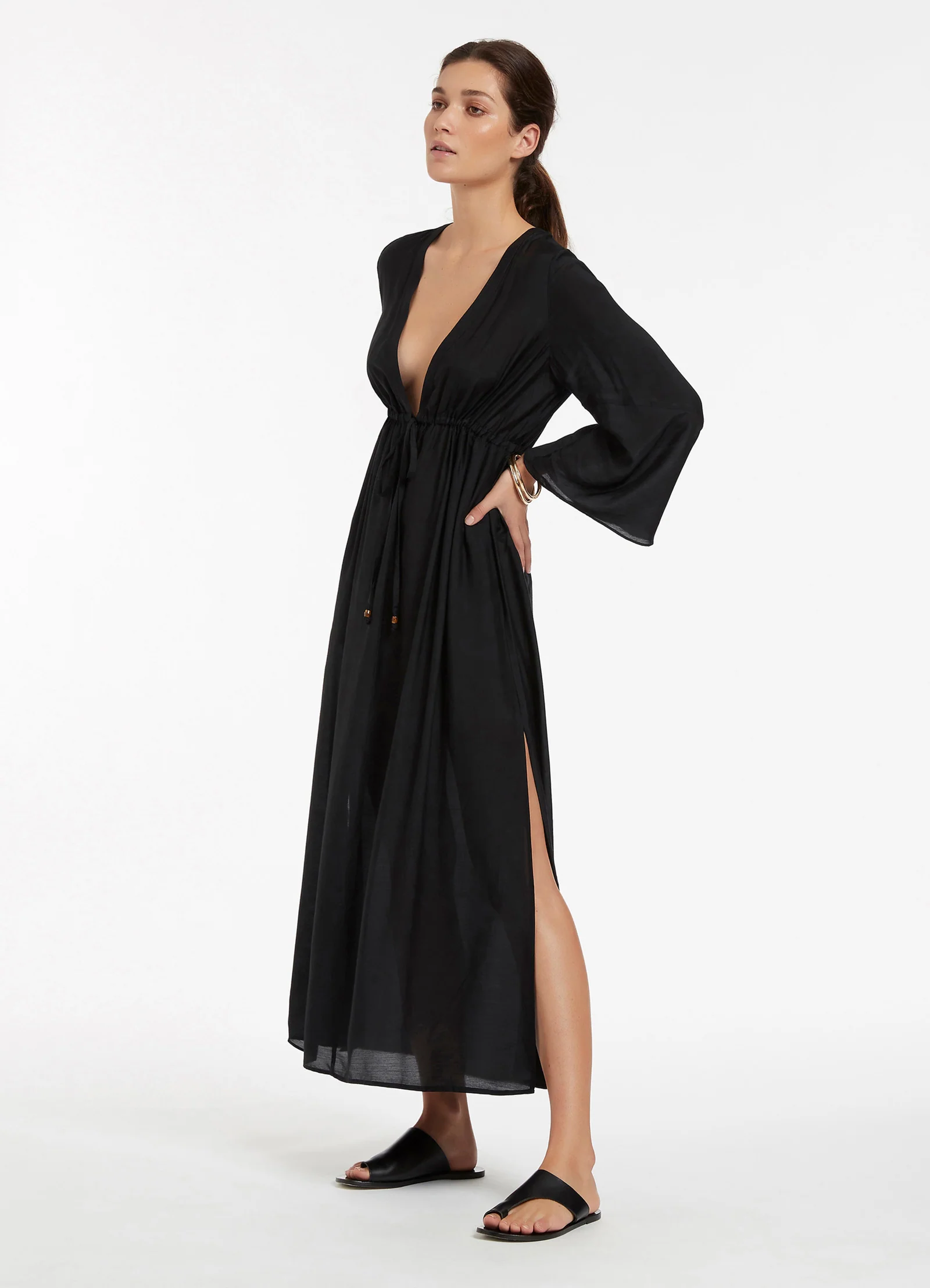 Jetset Maxi Plunge Kaftan - Black - Image 3