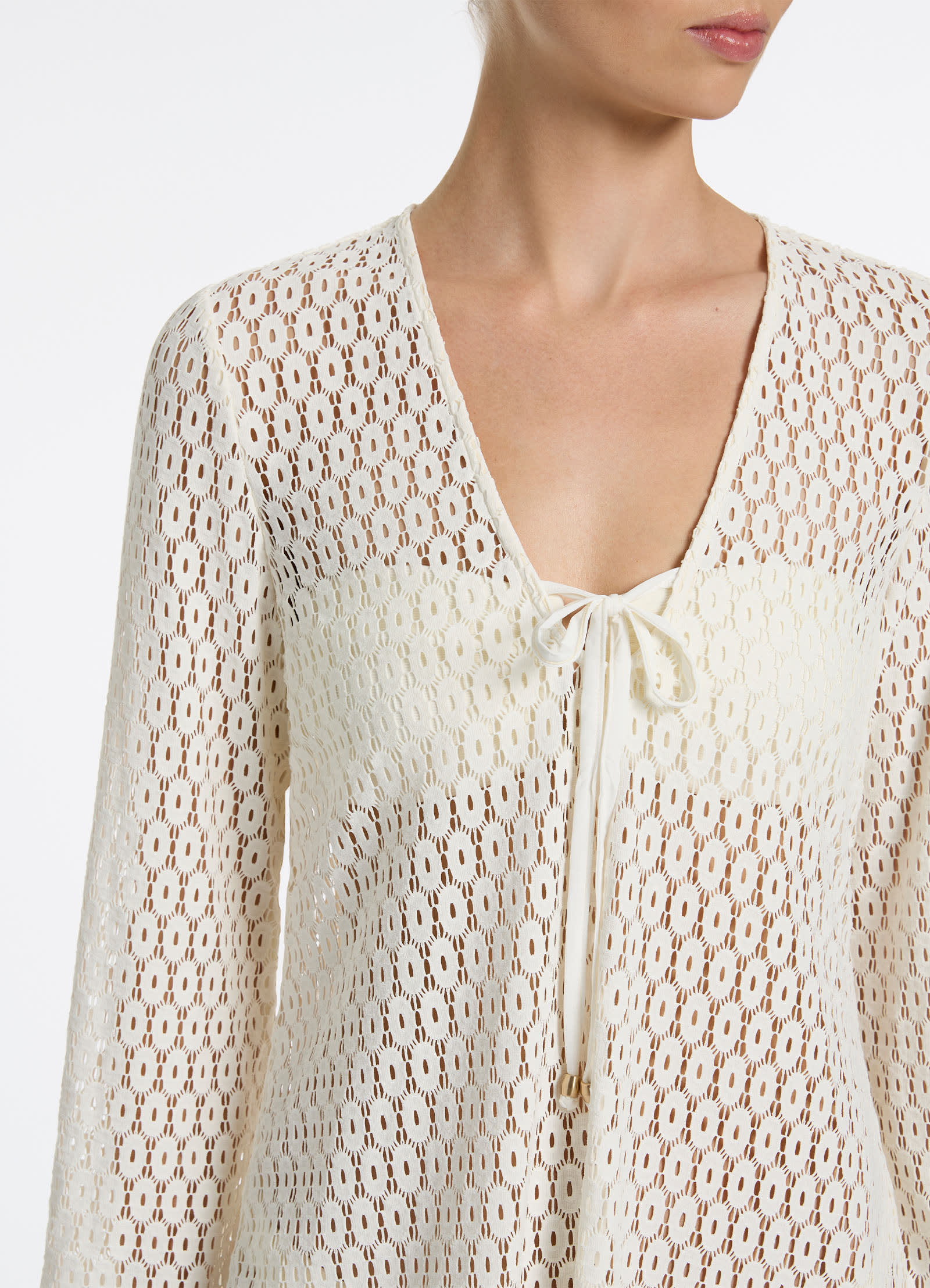 Stretch Lace Kaftan - Cream - Image 4