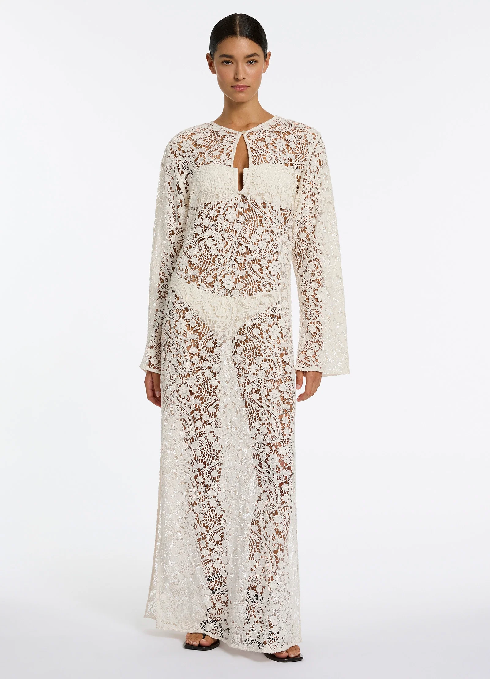 Velana Lace Maxi Kaftan - Cream - Image 5