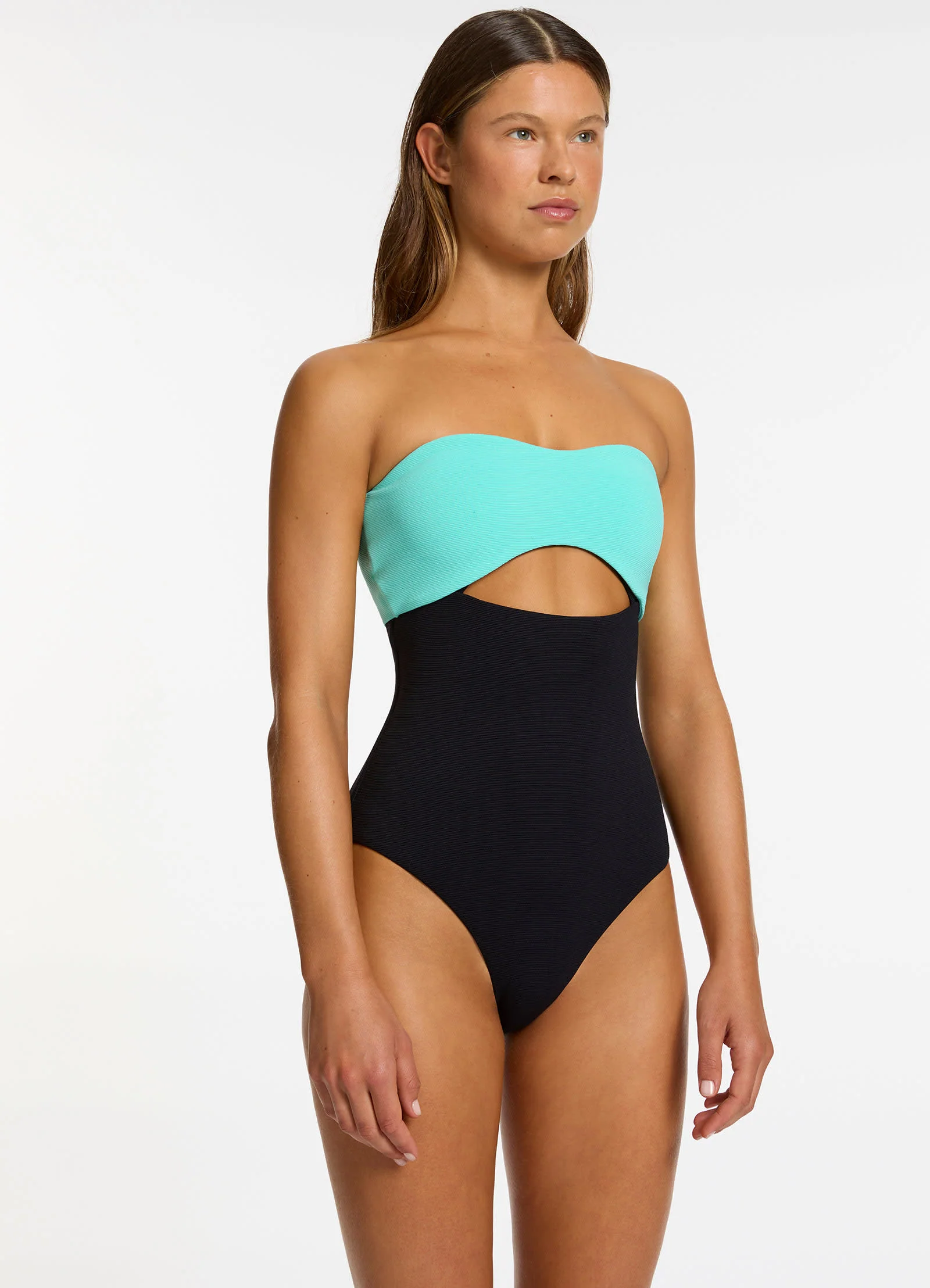 Versa Rib Cut Out Bandeau One Piece - Black / Dolce - Image 3