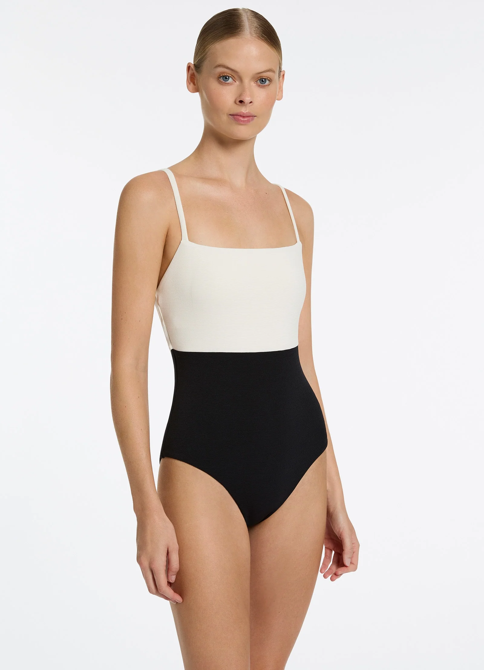 Versa Rib Minimal Tank One Piece - Black/Cream - Image 4